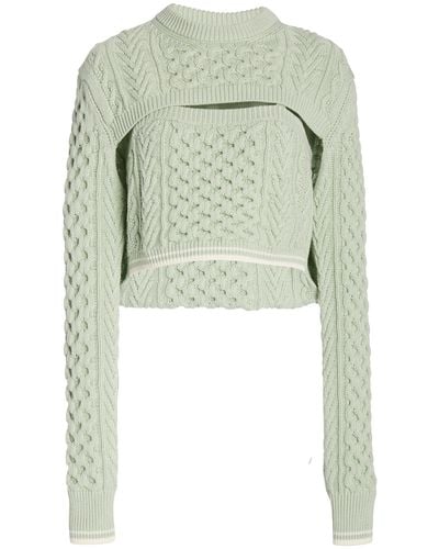 Rosie Assoulin Thousand In One Ways Convertible Cropped Cable-knit Wool And Cotton-blend Sweater - Green
