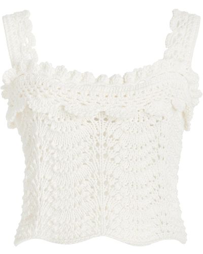Oscar de la Renta Cropped Crochet Top - White