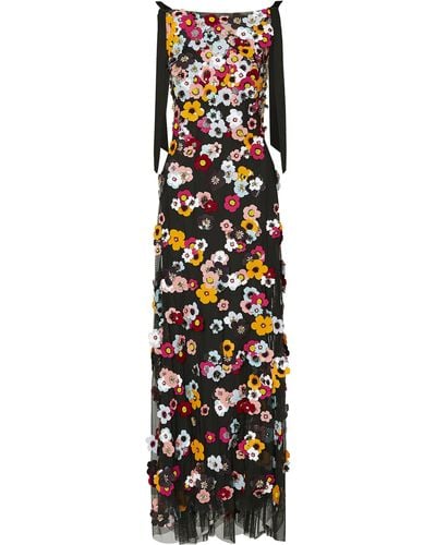 Rachel Gilbert Lolo Floral Applique Gown - Black