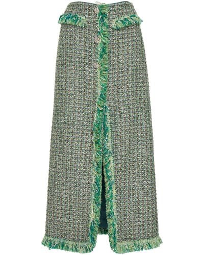 Giambattista Valli Fringed Boucle Tweed Maxi Skirt - Green
