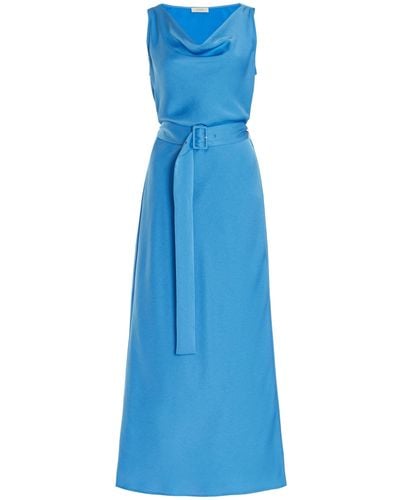 LAPOINTE Belted Satin Midi Dress - Blue