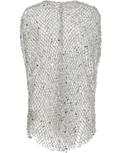 LAPOINTE Sequined Net Mesh Cape Top - Grey