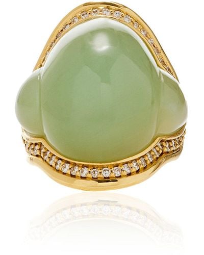 Fernando Jorge Fluid 18k Yellow Gold Diamond, Aquamarine Ring - Green