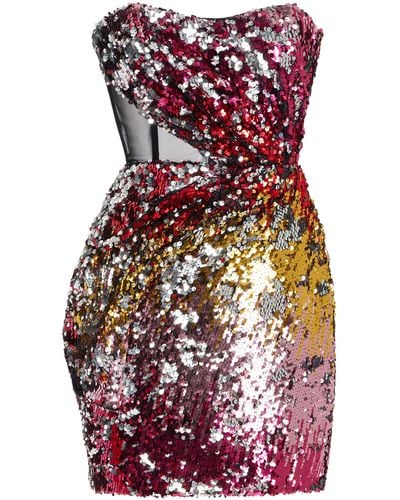 Halpern Exclusive Draped Sequin Bustier Mini Dress - Red
