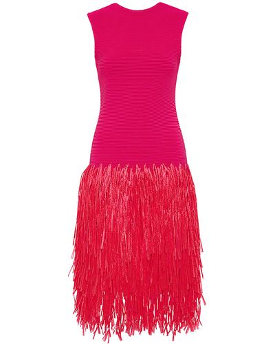 Aje. Rushes Raffia-trimmed Knit Mini Dress - Red