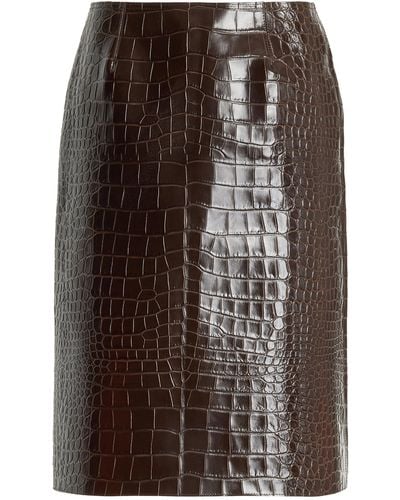 16Arlington Wile Croc-effect Leather Midi Skirt - Brown