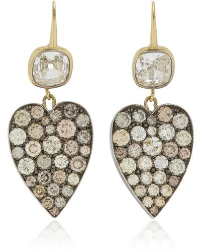 Sylva & Cie One-of-a-kind Ten Table 18k Yellow Gold Diamond Heart Earrings - Metallic