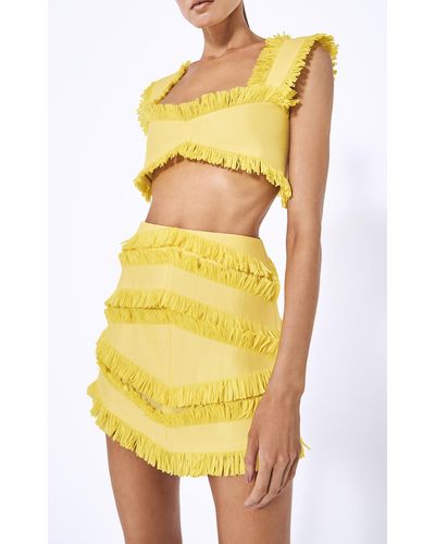 Alexis Raffia Fringe-trimmed Mini Skirt - Yellow