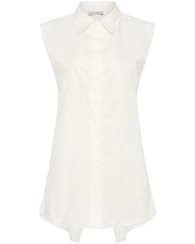 St. Agni Belted Cotton Button-down Shirt - White
