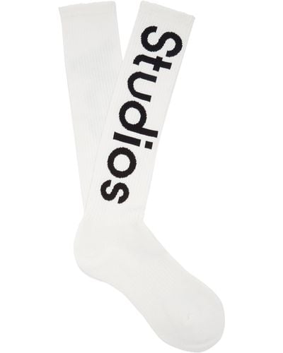 Acne Studios Logo-knit Long Ribbed Cotton Socks - White