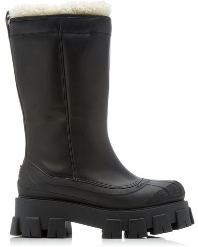 Prada Monolith Shearling-trimmed Leather Boots - Black