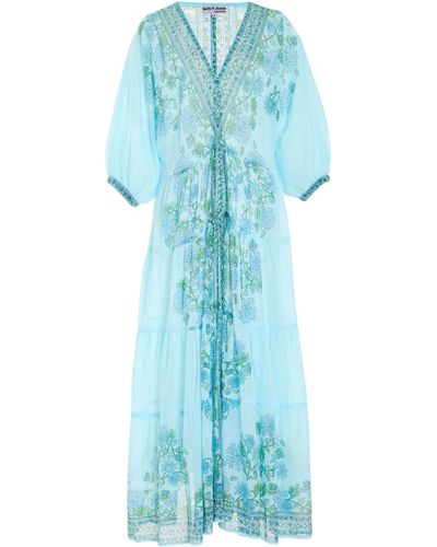 Juliet Dunn Rose-printed Cotton Maxi Dress - Blue