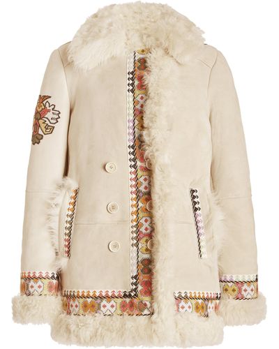 Etro Double-breasted Shearling Coat - White
