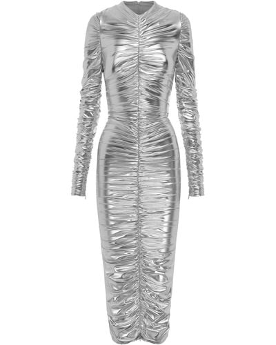 Alex Perry Tatum Ruched Metallic Lycra Midi Dress - Grey