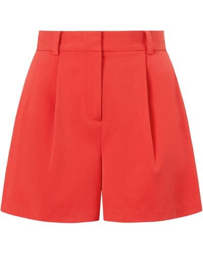 STAUD Heather Pleated Crepe Shorts - Red