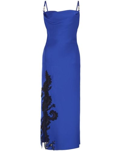 Versace Lace-trimmed Satin Midi Dress - Blue