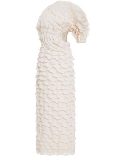 Chloé Ruffled Silk Midi Dress - White
