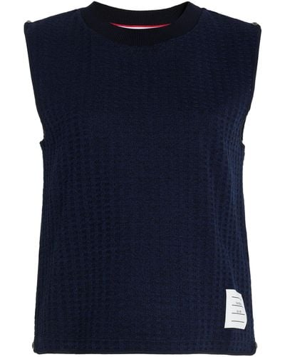 Thom Browne Waffle-knit Cotton Top - Blue