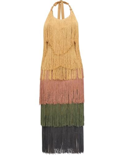 Andrea Iyamah Neme Fringed Midi Dress - Multicolour