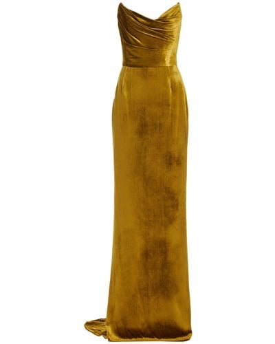 Marchesa Draped Silk-velvet Gown - Yellow