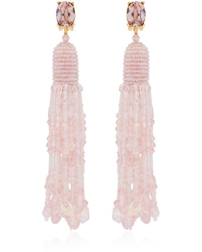 Oscar de la Renta Dripping Tasstle Beaded Earrings - White