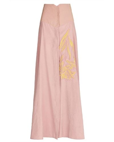 Silvia Tcherassi Modena Embroidered Maxi Skirt - Pink