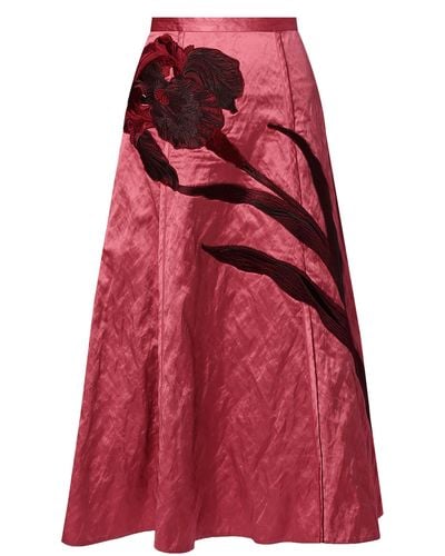 Erdem Embroidered Textured Satin Midi Skirt