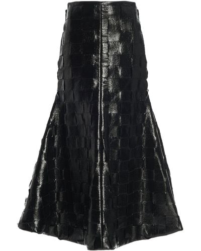 A.W.A.K.E. MODE Woven Faux Leather Midi Skirt - Black