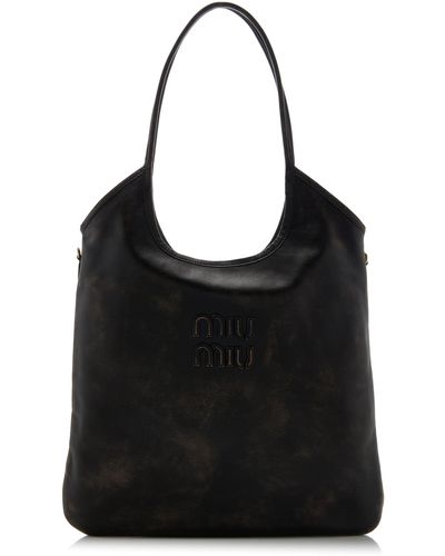 Miu Miu Worn Leather Tote Bag - Black