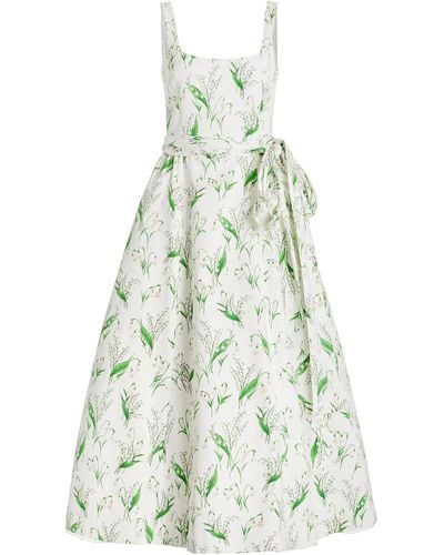 Carolina Herrera Sash-detailed Floral Cotton-blend Midi Dress - White