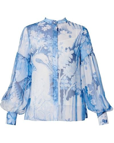 Erdem Draped Silk Shirt - Blue
