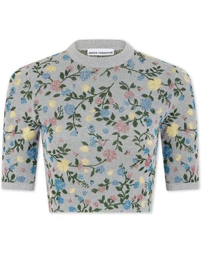 Rabanne Floral Jacquard Cropped Top - Grey