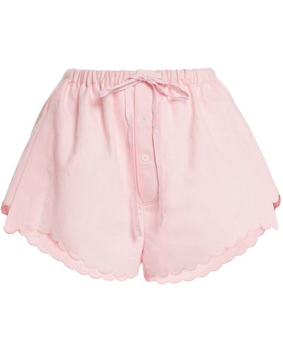 Victoria Beckham Embroidered Cotton-linen Shorts - Pink