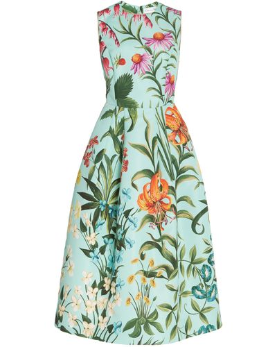 Oscar de la Renta Floral Tapestry Faille Midi Dress - Multicolor