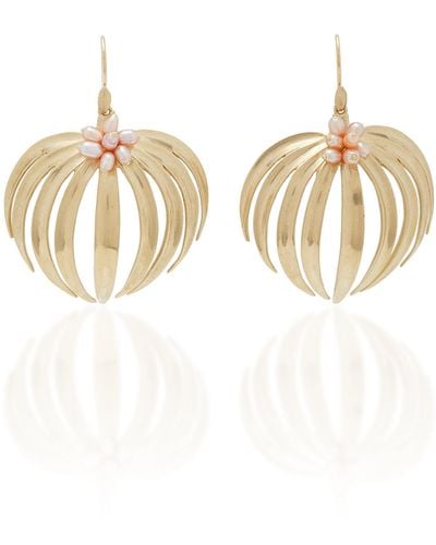Annette Ferdinandsen Palm 14k Gold Pearl Earrings - Metallic