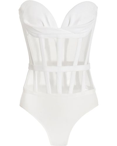 Monot Draped Cup Bustier Bodysuit - White