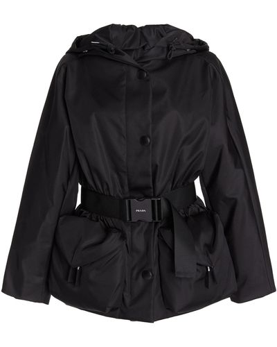 Prada Belted Nylon Gaberdine Hooded Jacket - Black