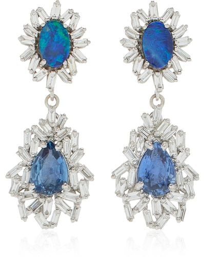 Suzanne Kalan One-of-a-kind 18k White Gold Sapphire, Opal And Diamond Earrings - Blue