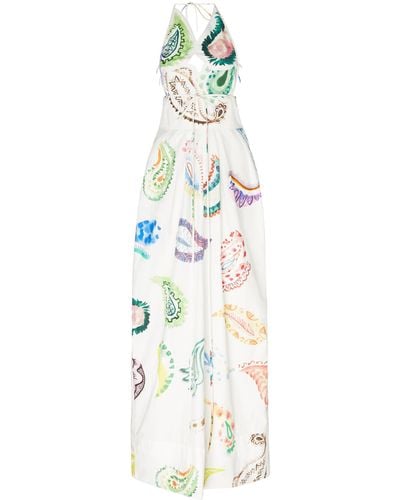 Rosie Assoulin Paisley-print Cotton-poplin Halterneck Maxi Dress - White