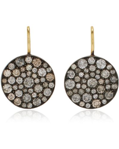 Sylva & Cie 18k Yellow Round Grey Diamond Ten Table Earrings - Metallic