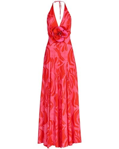 Silvia Tcherassi Tawny Floral-appliqué Halter Maxi Dress - Red