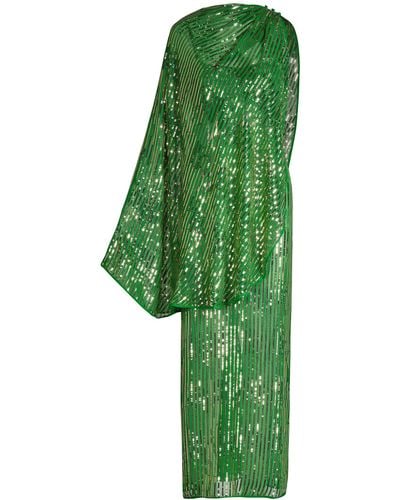 Johanna Ortiz Poder Tejido Caped Sequin Silk Maxi Dress - Green