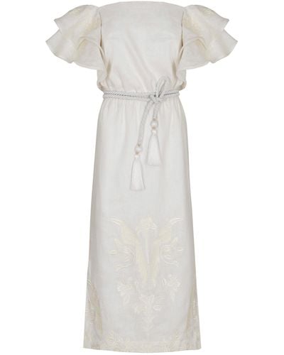 ANDRES OTALORA Amellia Embroidered Linen Midi Dress - White