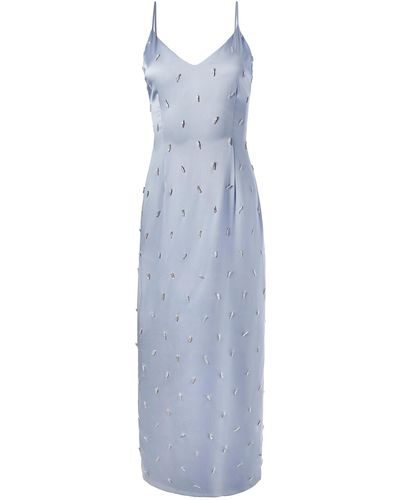 Alejandra Alonso Rojas Pearl-embellished Silk Midi Dress - Blue