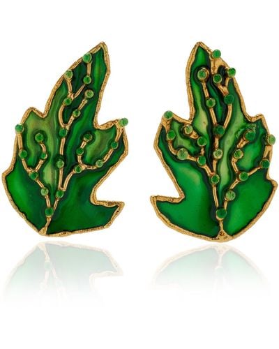 Sylvia Toledano Botanica Enameled 22k Gold-plated Earrings - Green