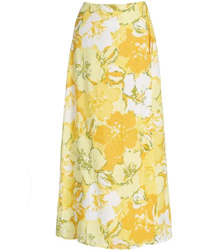 Faithfull The Brand Elodia Floral Linen Midi Wrap Skirt - Yellow