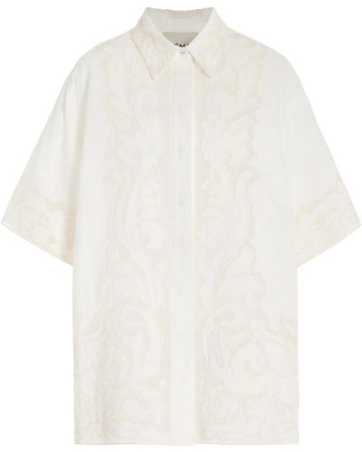 ALÉMAIS Pegasus Oversized Embroidered Linen Shirt - White