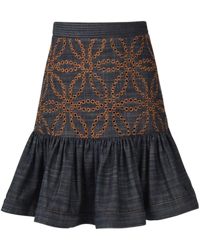 Silvia Tcherassi Lucile Embroidered Linen Mini Skirt - Black