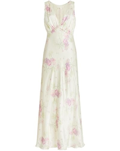 LoveShackFancy Suniva Floral Silk Maxi Dress - White