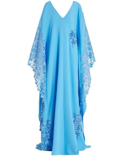 Oscar de la Renta Gardenia-lace Silk-georgette Caftan Gown - Blue